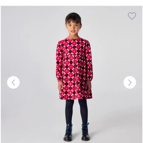 jacadi red dress Jacadi Red Flower Print Ruffle Corduroy Long Sleeve Cotton Dress Size 6 MO NWT